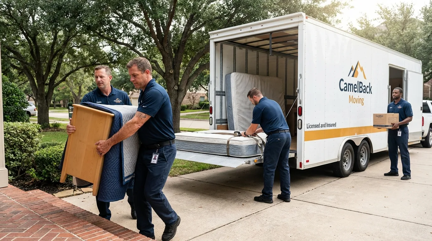 Crew loading residential truck for cross-state move from Moweaqua, IL
